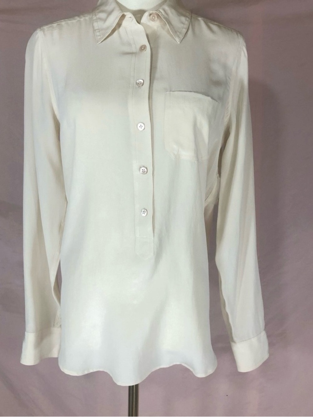 NWOT Equipment 100% Silk Cream Ivory Long-Sleeve Button-Front Collared Shirt - Picture 8 of 14